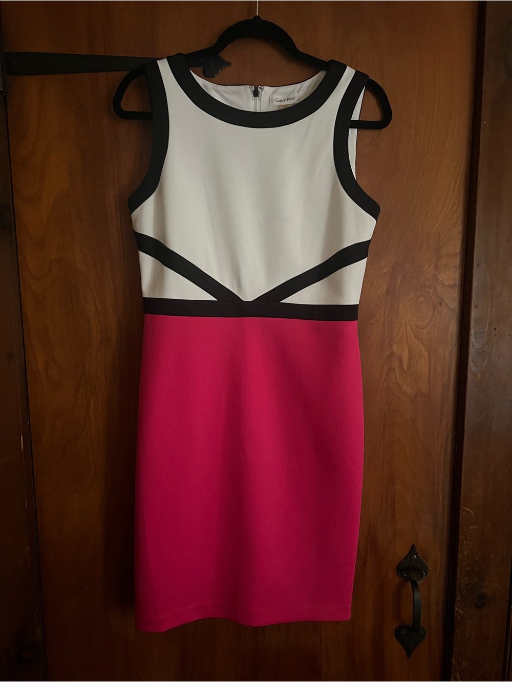 Calvin Klein White, Fuchsia & Black Colorblock Midi Dress